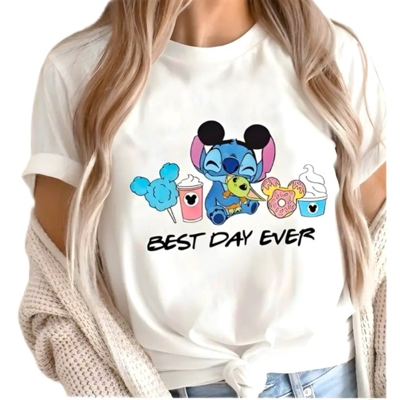 Tops - Women’s Disney Inspired STITCH White Graphic Short Sleeve Tee - Size XL - NWT